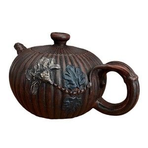 Chinese Yixing Teapot Zisha Clay Handmade Pumpkin Shaped Flower Leaves